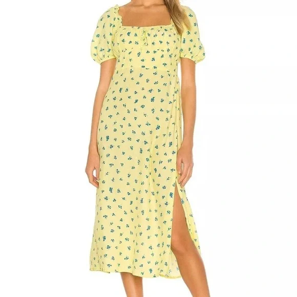 Faithfull the Brand Bette Midi Dress in Lemon Luda Floral Size 8 / Large - Picture 2 of 15